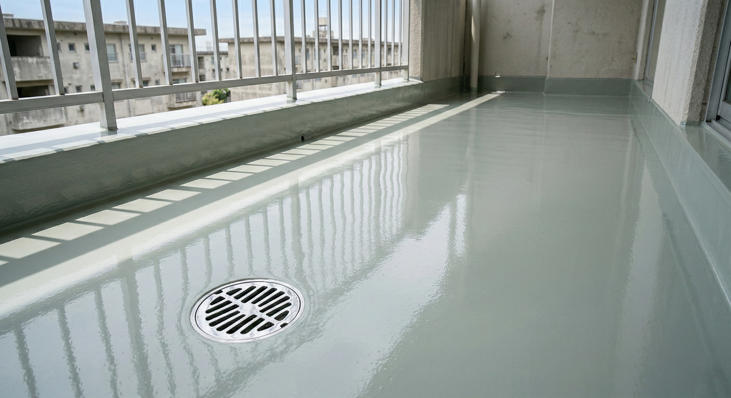 施工後：FRP防水施工完了後のベランダ