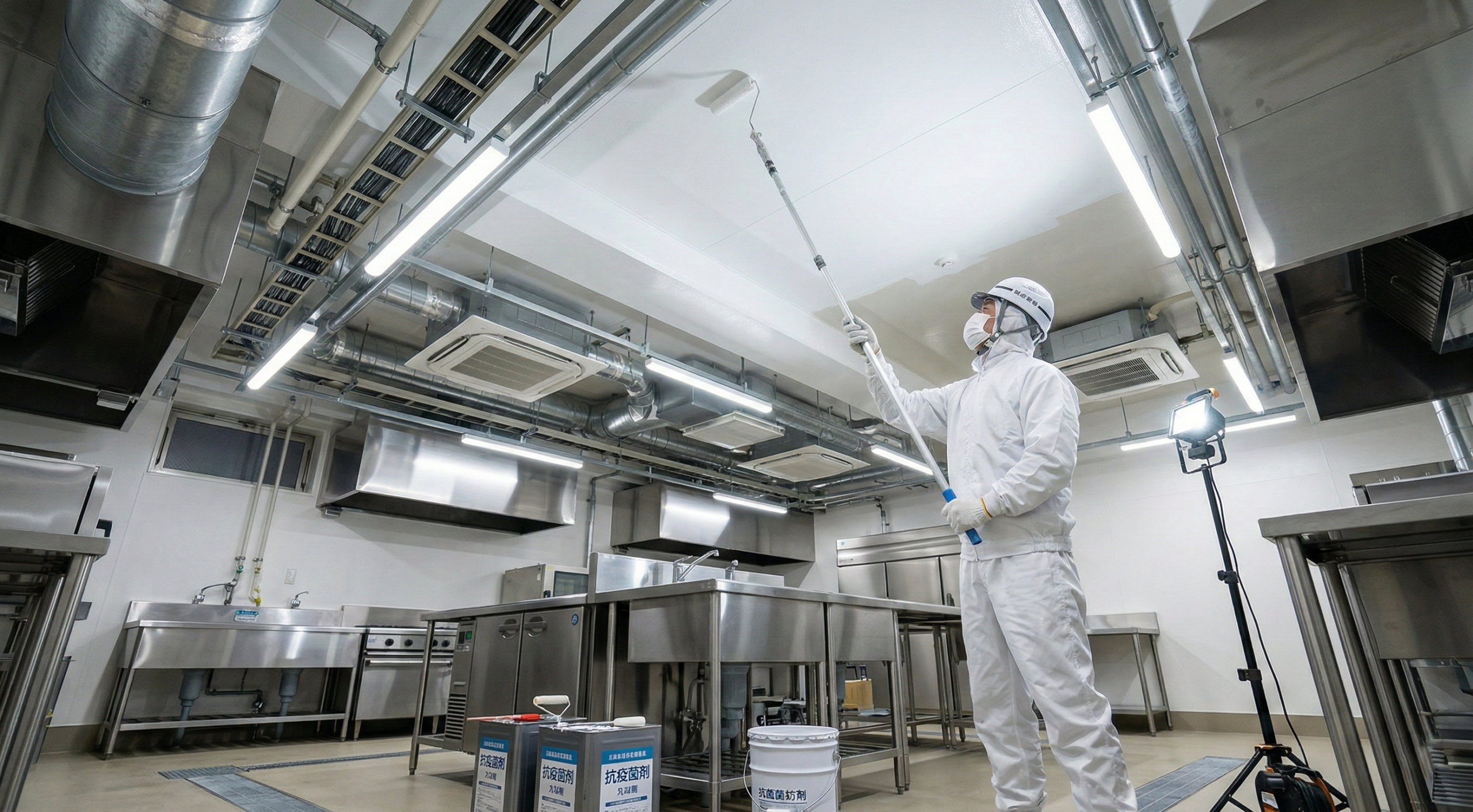 食品売り場・厨房の抗菌防カビ塗装施工イメージ