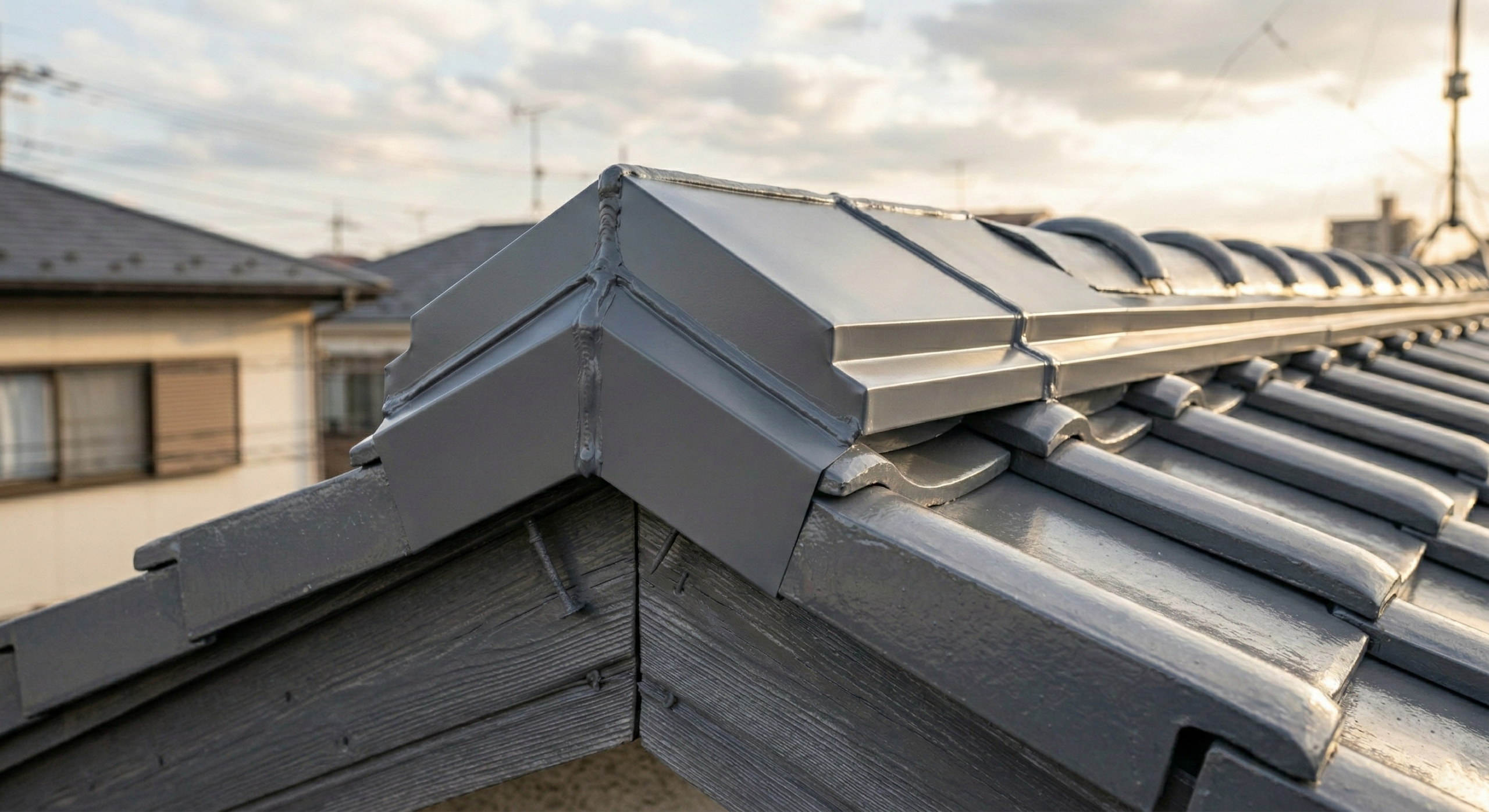 施工後：棟板金修理＋屋根塗装完了後の屋根