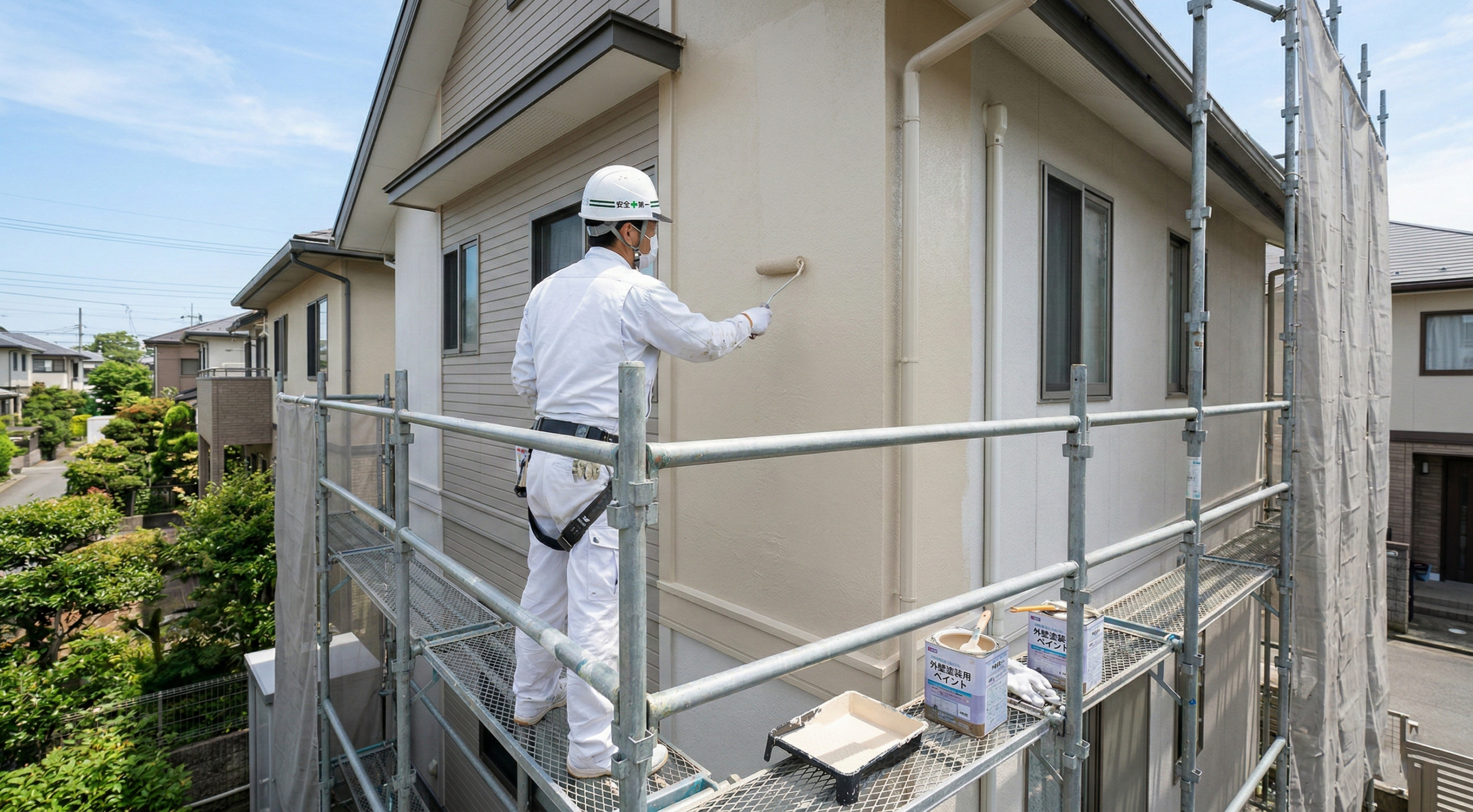 外壁塗装の施工中の様子